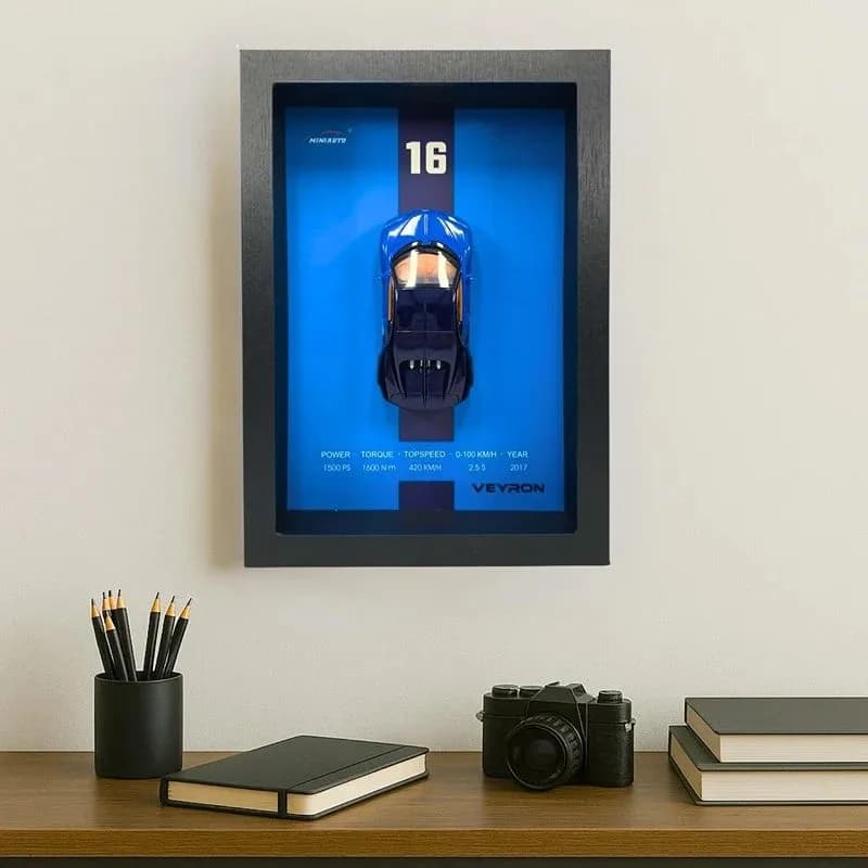 Bugatti Veyron 3D Hypercar Art Frame – Racing Blue — view 3 | i-robox