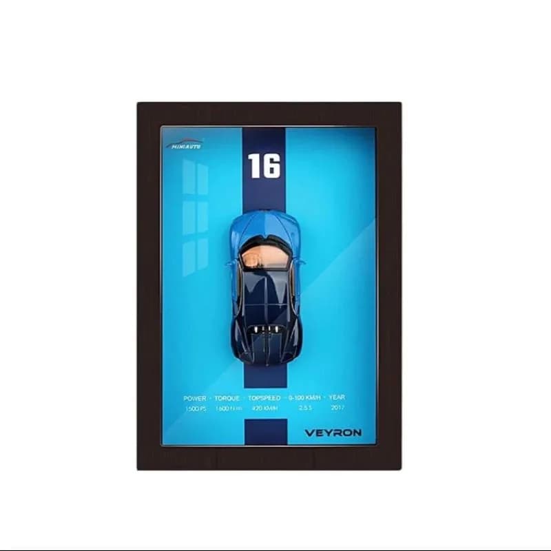 Bugatti Veyron 3D Hypercar Art Frame – Racing Blue — view 2 | i-robox