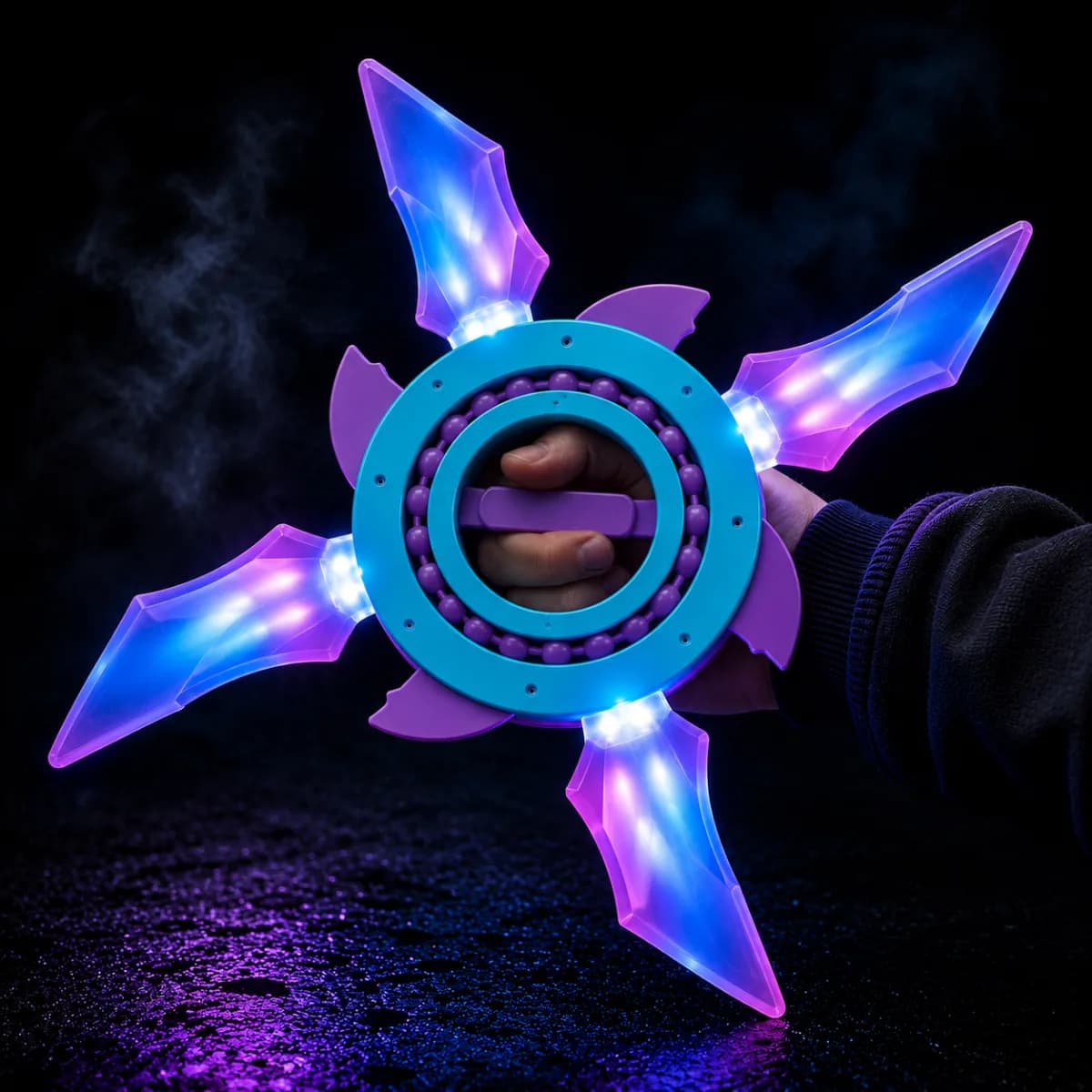 Kinetic LED Fidget Shuriken Toy– Giant Light-Up Throwing Star — view 4 | i-robox