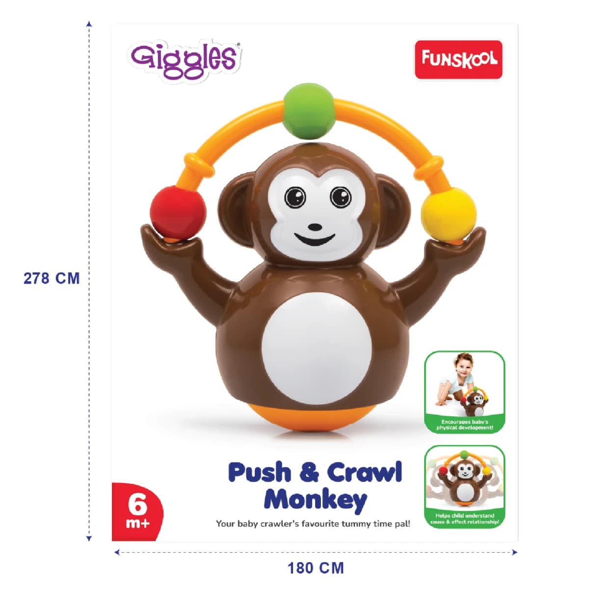 Funskool Giggles Push & Crawl Monkey Infancy Toy - Buy Online | i-robox