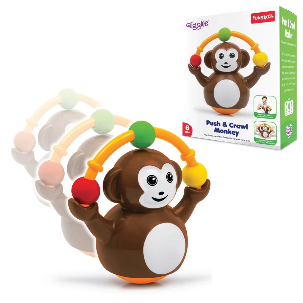 Funskool Giggles Push & Crawl Monkey Infancy Toy — view 2 | i-robox