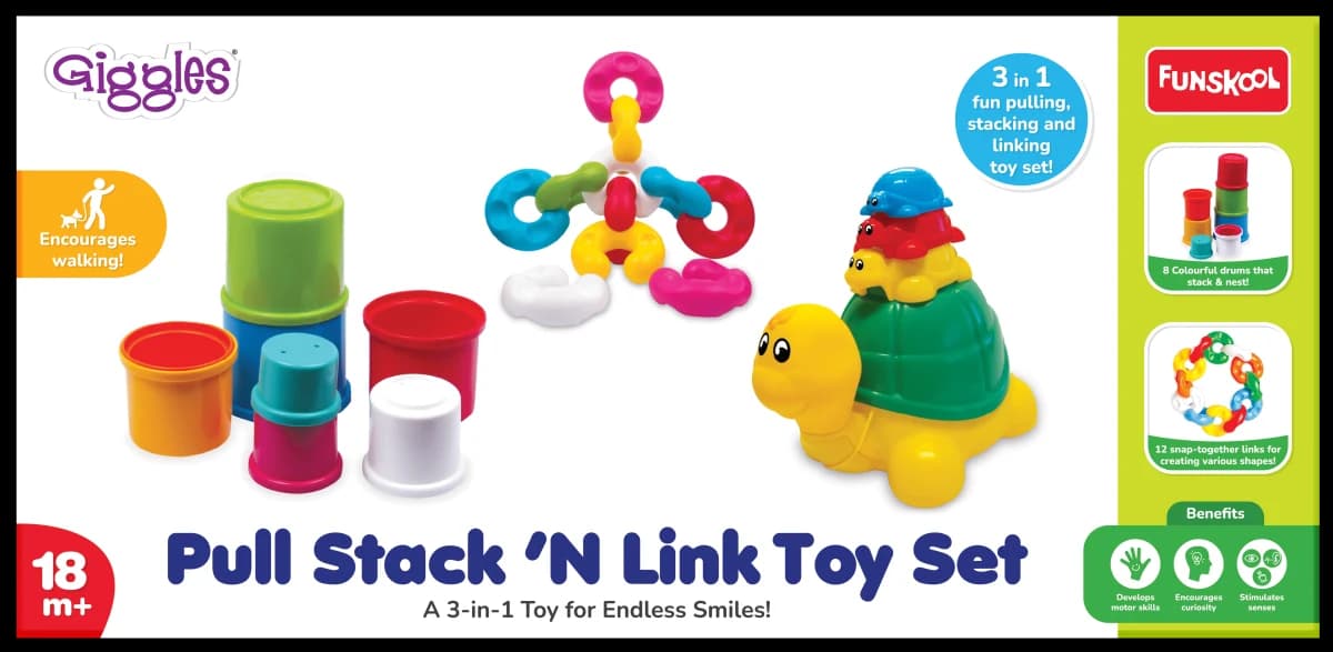 Funskool Giggles 3-in-1 Pull, Stack 'N Link Turtle Toy Set - Buy Online | i-robox