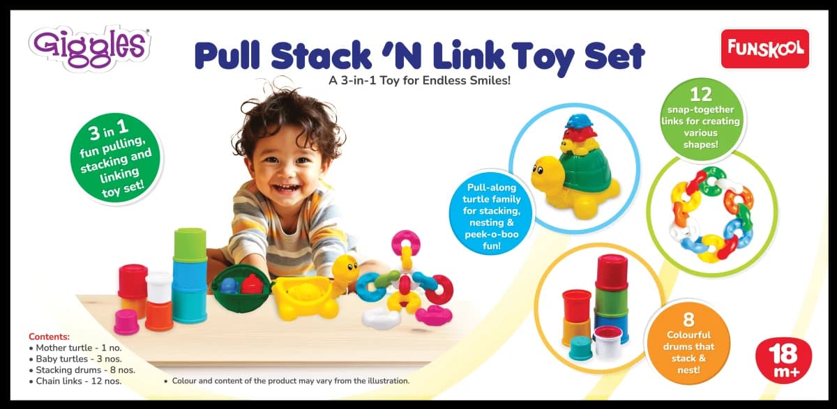 Funskool Giggles 3-in-1 Pull, Stack 'N Link Turtle Toy Set — view 2 | i-robox