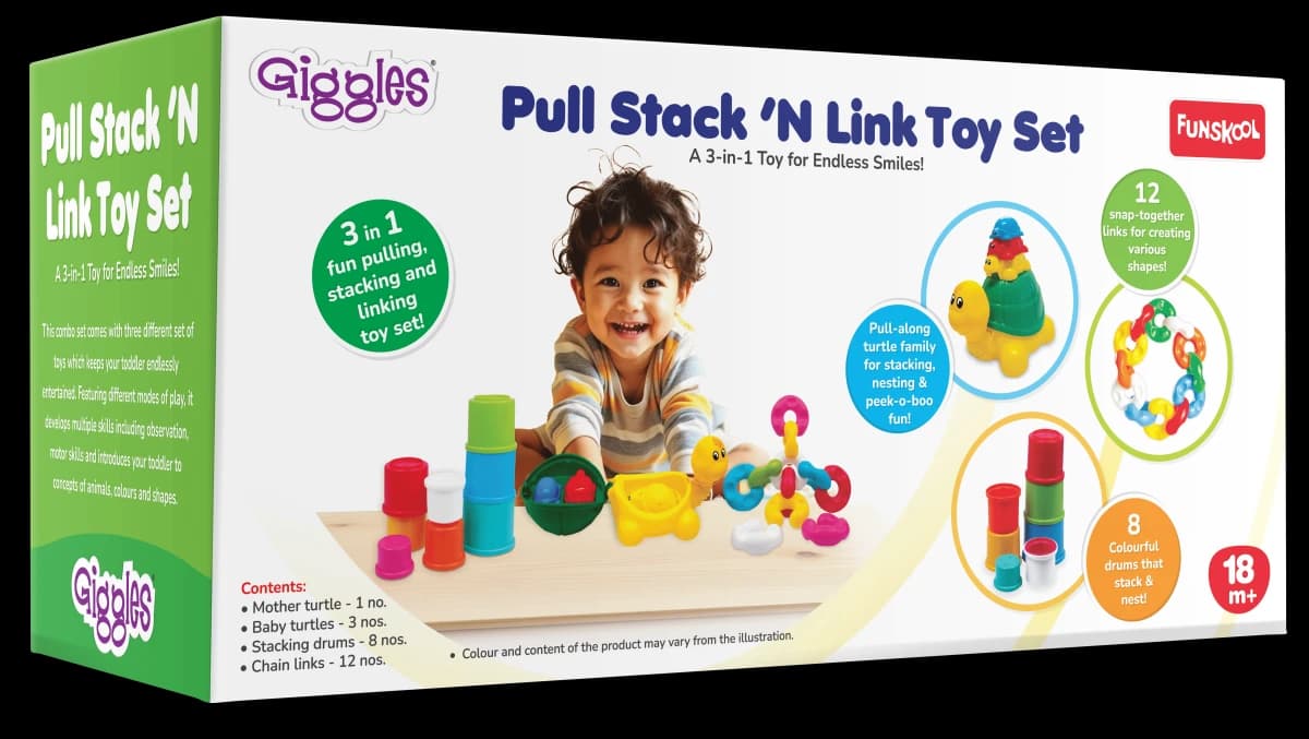 Funskool Giggles 3-in-1 Pull, Stack 'N Link Turtle Toy Set — view 9 | i-robox